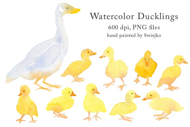 水彩画鸭子图形素材包 Country Clipart – Ducklings