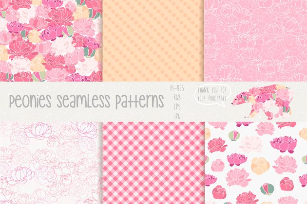 牡丹无缝图案 Peonies Seamless Patterns Pro
