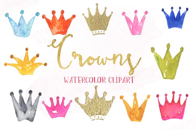 水彩皇冠图形素材 Crowns watercolors clipart
