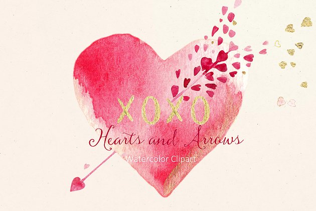 情人节剪贴画 Valentines clipart. Hearts & arrows