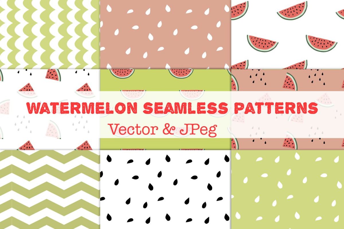 西瓜风格的无缝背景纹理素材 Watermelon Seamless patterns