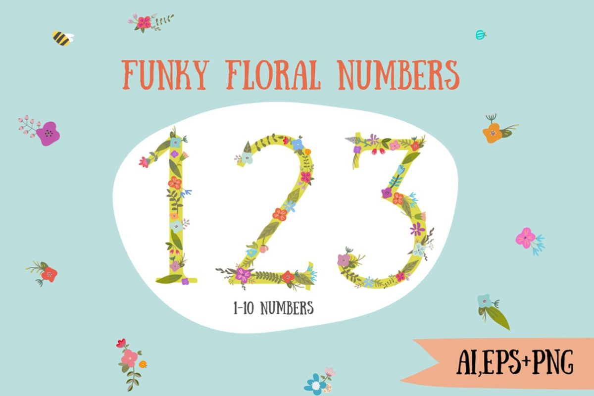 花卉素材矢量图标 Funky floral numbers