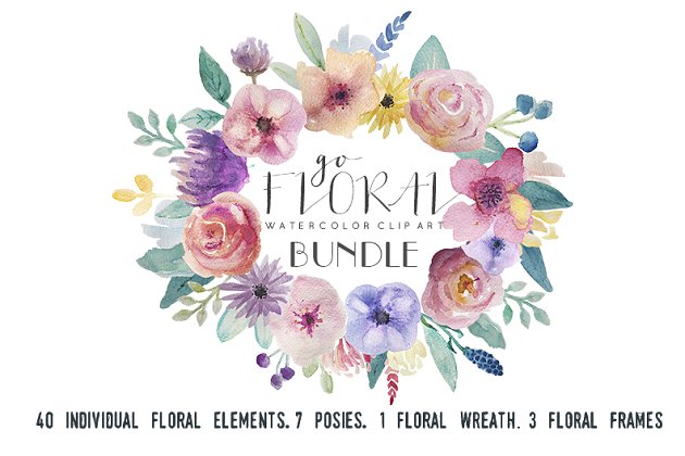 水彩花卉素材包 Go Floral! watercolor clip art set