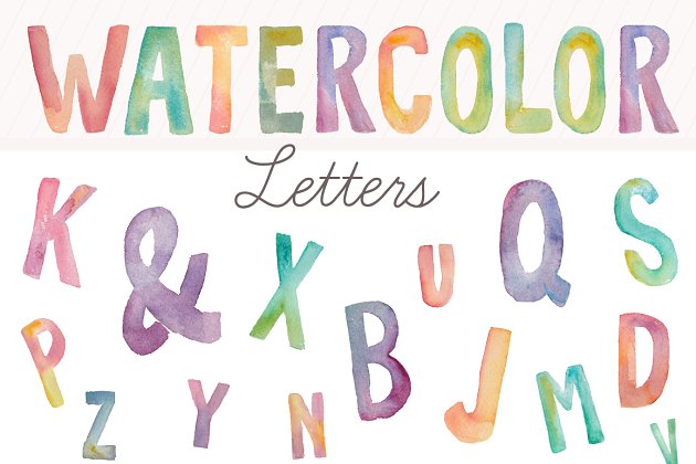 水彩字母-剪贴画素材 Watercolor Letters- Clip Art