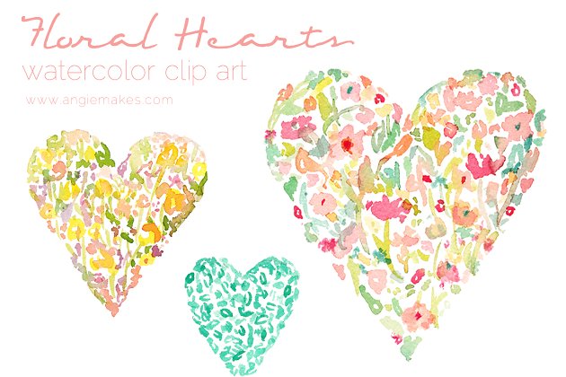 水彩花卉爱心 Watercolor Floral Hearts