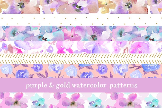 时尚粉色的水彩花卉图案 Floral Watercolor Patterns