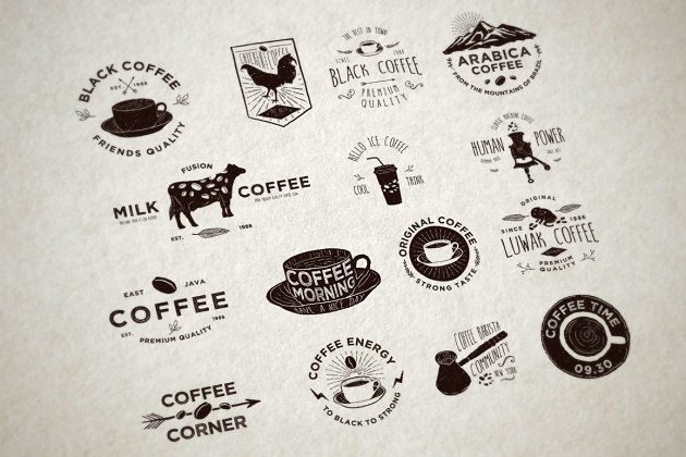咖啡、咖啡店徽标设计模板 Badges for Coffee Collections