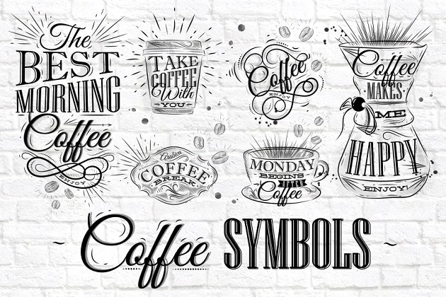 咖啡店相关的素材包 Coffee Symbols