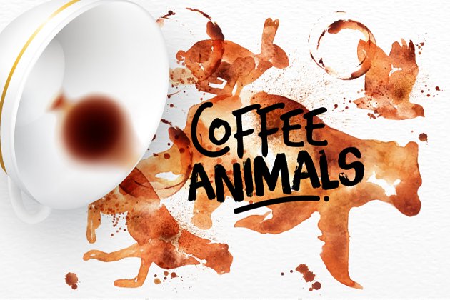 用咖啡绘制的动物效果素材 Coffee Animals Stains
