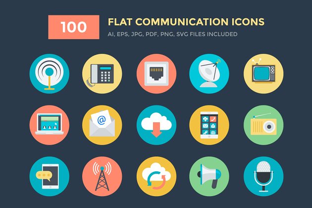 通信矢量图标 100 Flat Communication Vector Icons