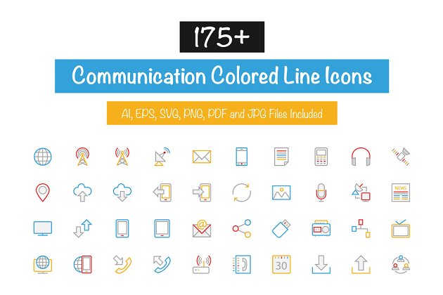 175+通讯彩线图标 175+ Communication Colored Line Icon