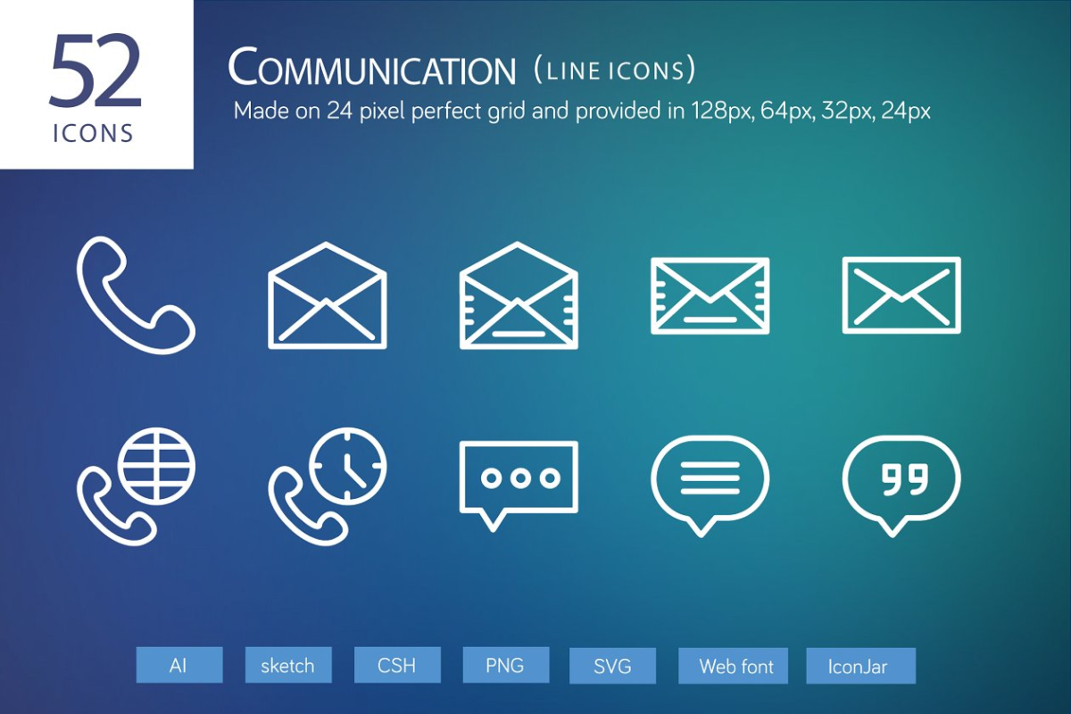 沟通工具图标素材 52 Communication Line Icons
