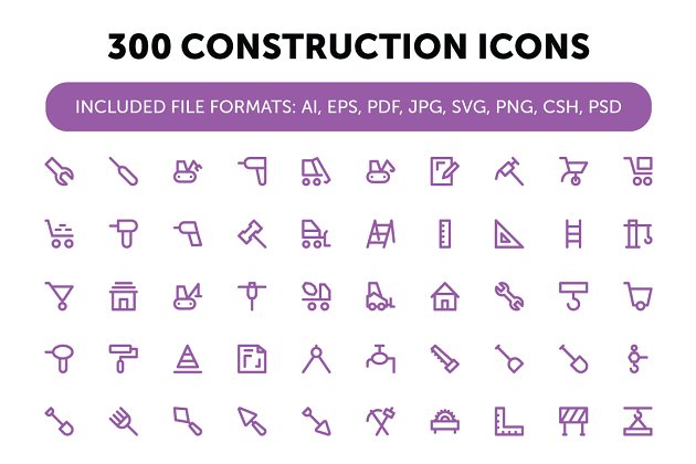300个建筑图标大全 300 Construction Icons Set