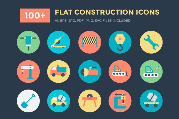 建筑图标素材 100+ Flat Construction Icons