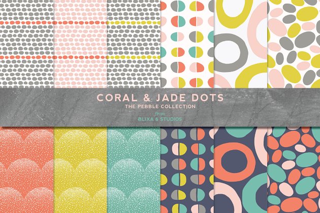 点和圆圈相关的背景纹理素材 Coral & Jade Mod Dot Patterns