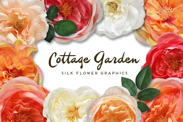 山寨花园丝绸花图形 Cottage Garden Silk Flowers Graphics