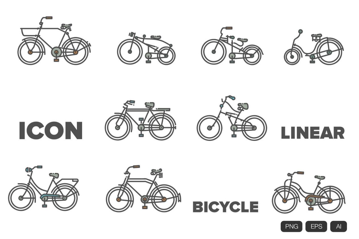 14个自行车线型图标 14 Bicycle Linear Icon