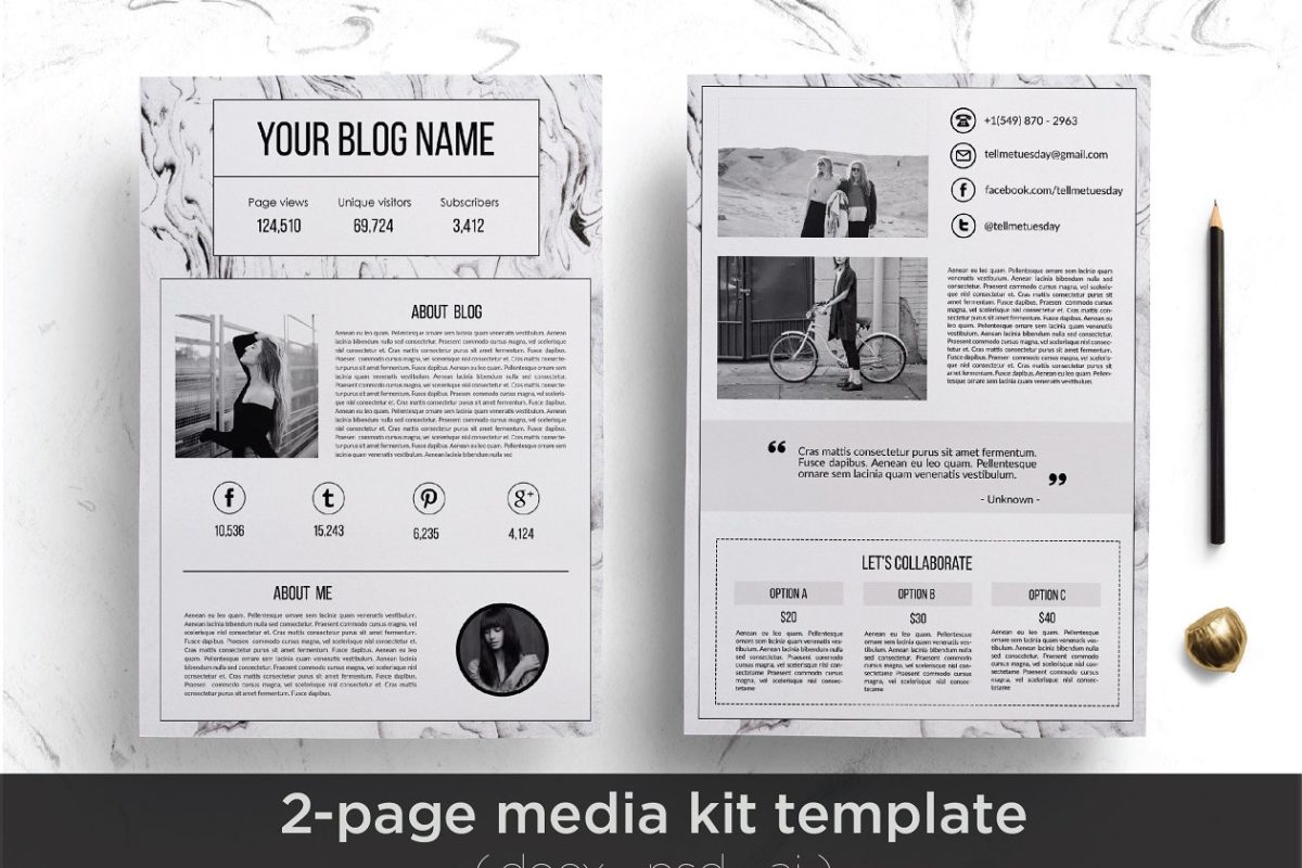 现代媒体风格的简历模版 Modern media kit template