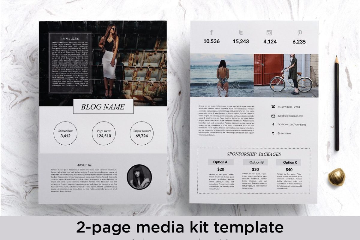 媒体工具包模板 2 page media kit template