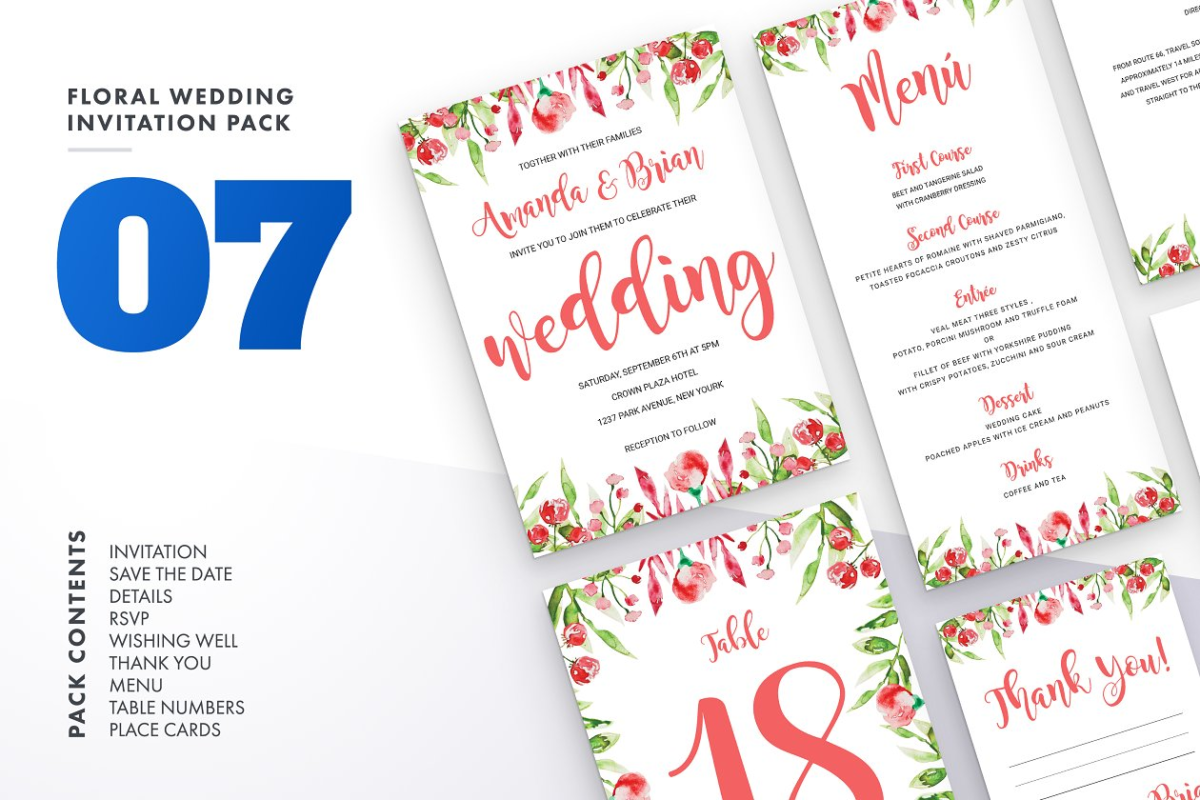 花卉婚礼邀请函素材 Floral Wedding Invitation Set Vol.7