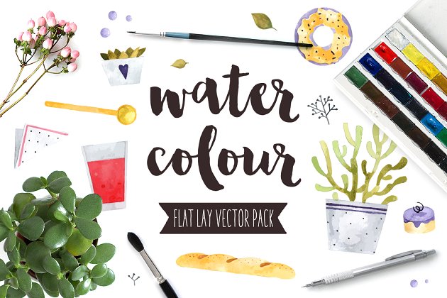 水彩图形素材 Watercolor Flat Lay Vector Pack