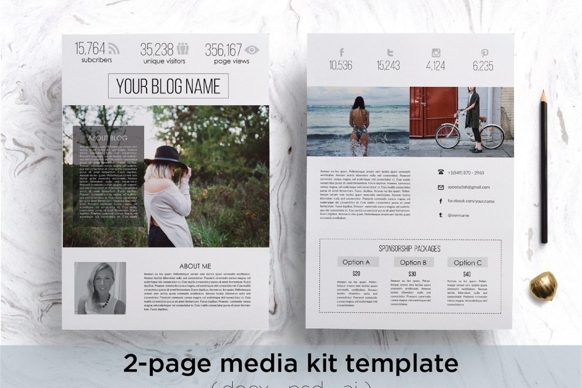 现代简历模板 Modern 2-page media kit template