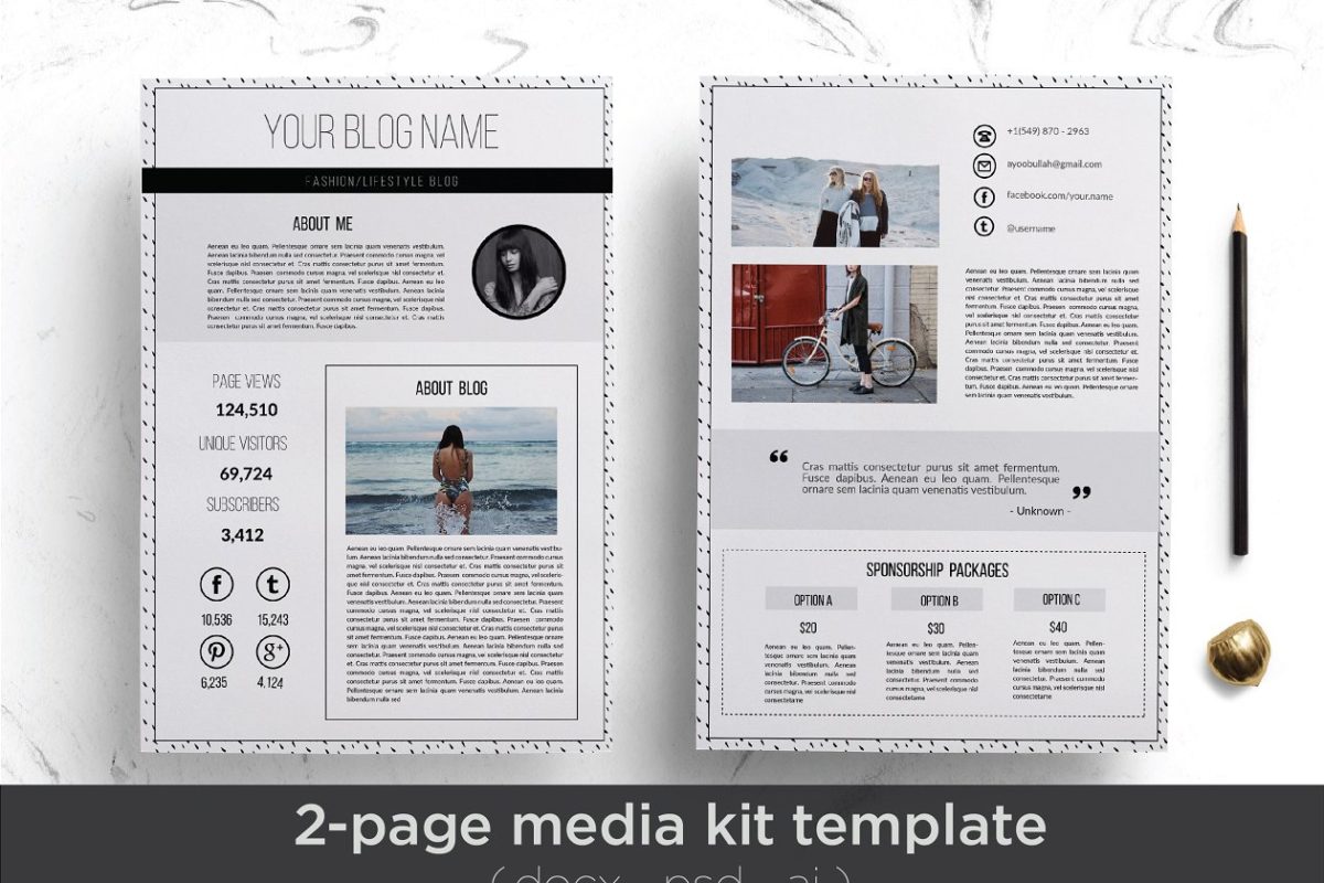 优雅的简历媒体工具包模板 Elegant 2-page media kit template