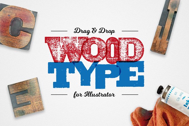 木纹插画肌理素材 Drag & Drop WoodType for Illustrator