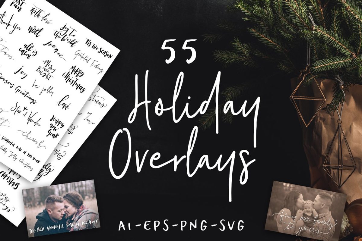 55个手绘字体 55 Hand Lettered Holiday Overlays