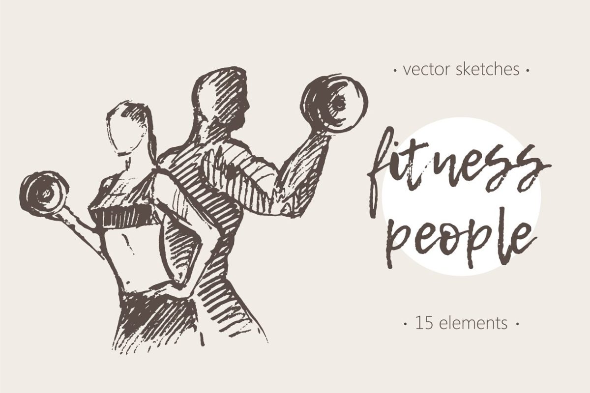 运动素描插画素材 People exercising for health