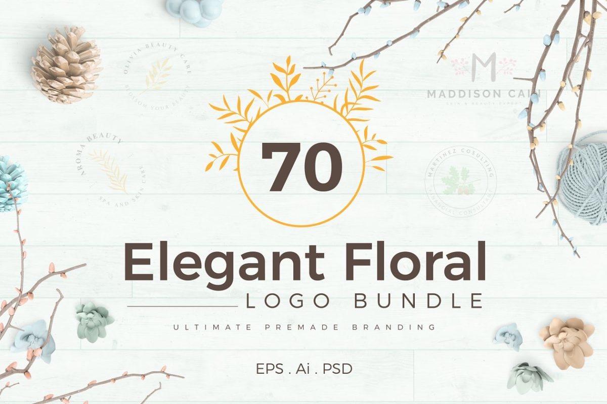 70个优雅的花卉logo模板 70 Elegant Floral Logo Pack