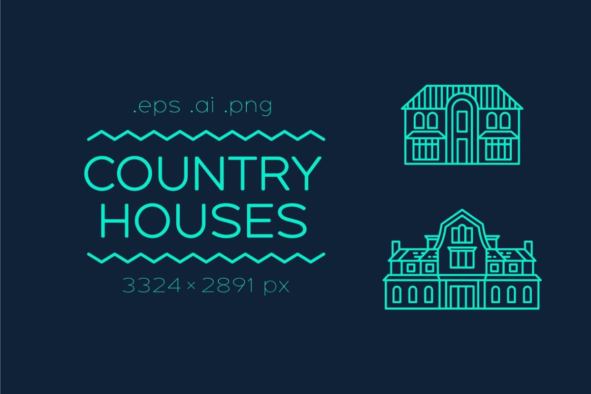 一组乡村房屋的图标 Set of icons of country houses
