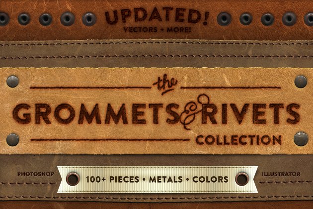 复古怀旧的质感素材 The Grommets & Rivets Collection