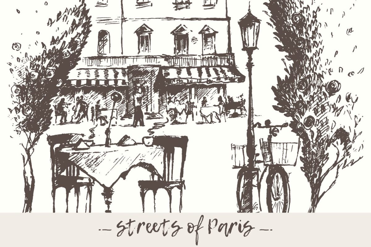 巴黎街道元素插画 Streets of Paris, France