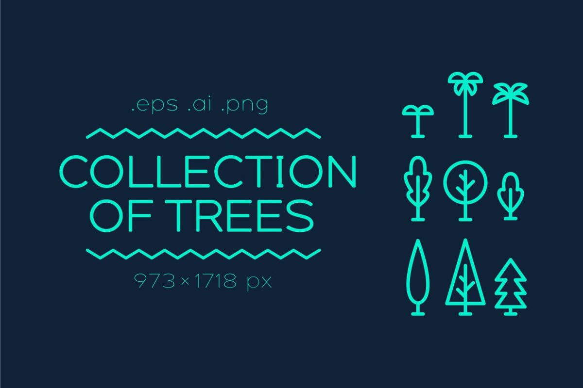 不同样式的树图标 Set of different types of trees