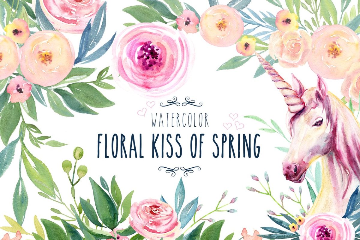春天的水彩花卉素材 Watercolor Floral Kiss of Spring