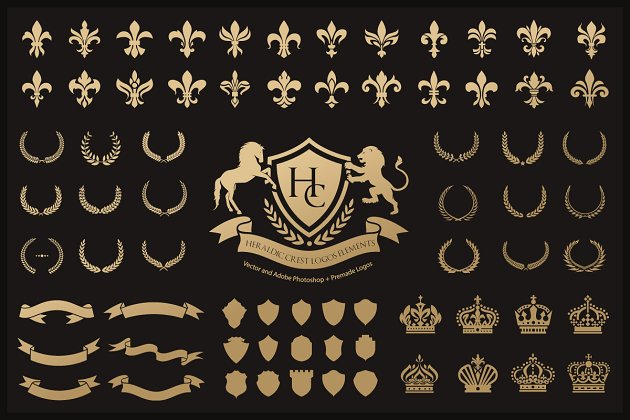 骑士纹章logo元素集 Heraldic Crest Logos elements set
