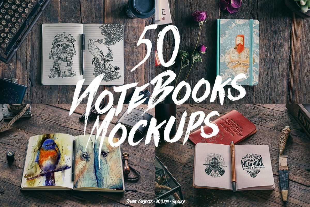 50个记事本设计样机 50 Notebooks Mockups