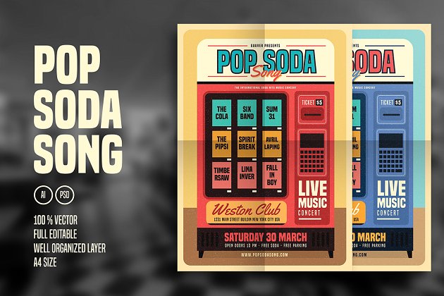 复古流行苏打歌传单 Retro Pop Soda Song Flyer