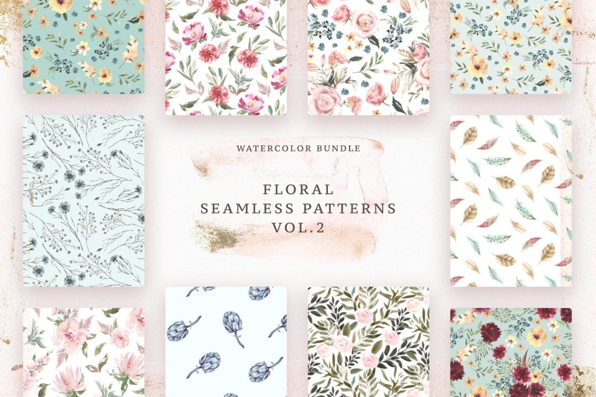 各种各样的花卉背景纹理素材 Floral Patterns Bundle Vol.2