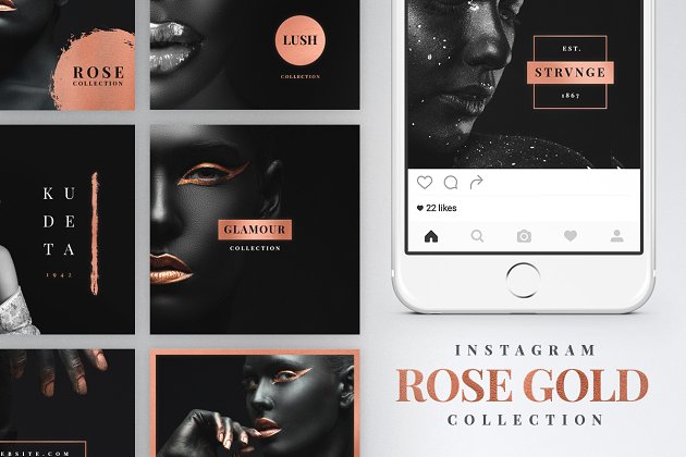 设计广告媒体模板 Instagram Rose Gold Pack