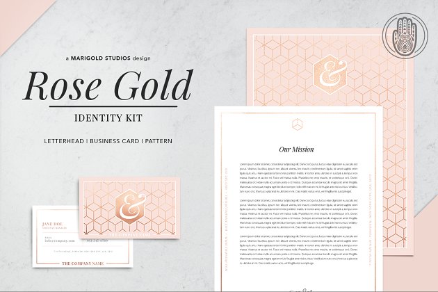 精美的玫瑰金色的品牌VI设计展示模板 ROSE GOLD | Identity Kit