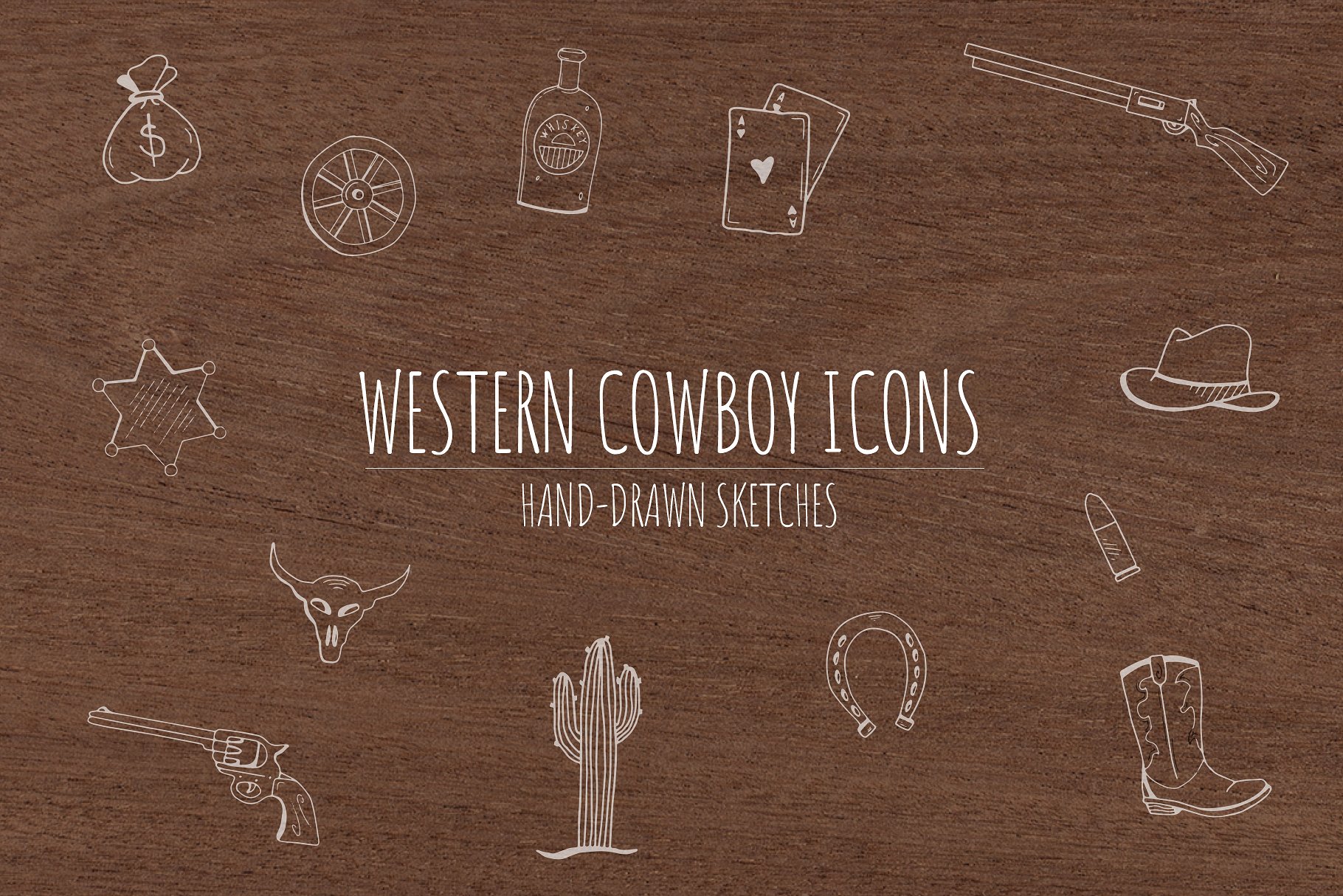 手绘西部牛仔元素图标素材 Hand-Drawn Western Cowboy Icons - 云瑞设计