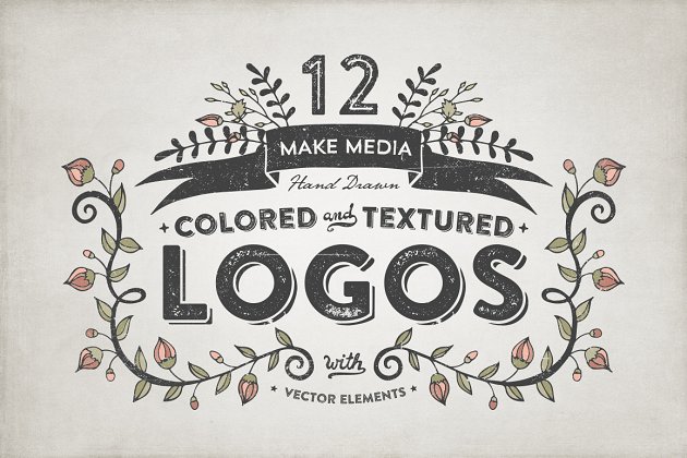 手绘logo素材模板 Hand Drawn Colored & Textured Logos