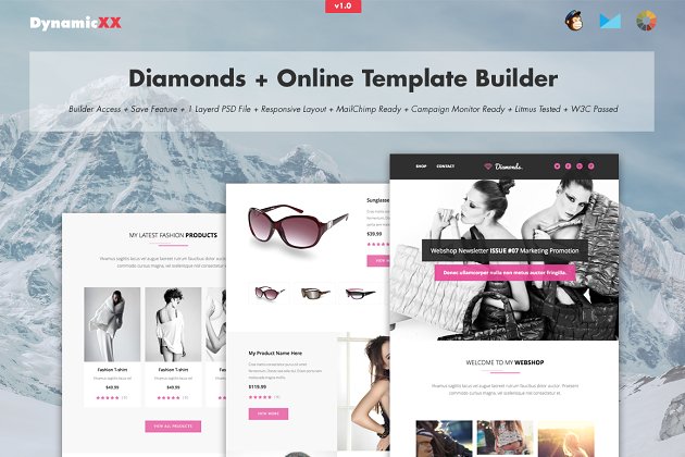 EDM邮件模板 Diamonds + Online Template Builder