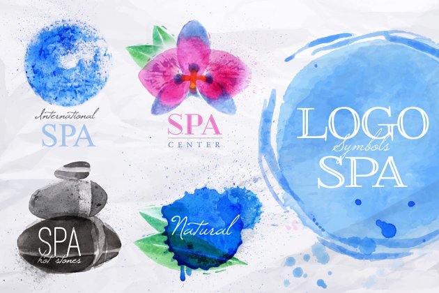 美容SPA水彩插图 Set symbols spa