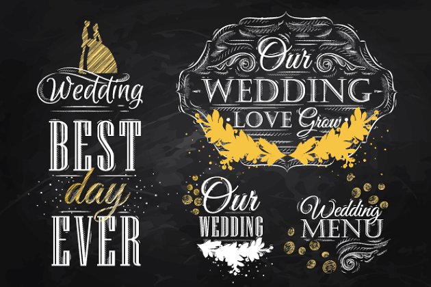 婚礼插画海报模板 Wedding lettering