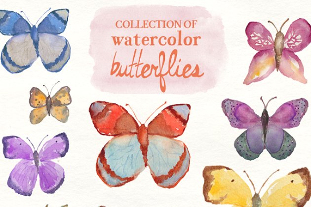水彩蝴蝶图形素材 Watercolor Butterflies