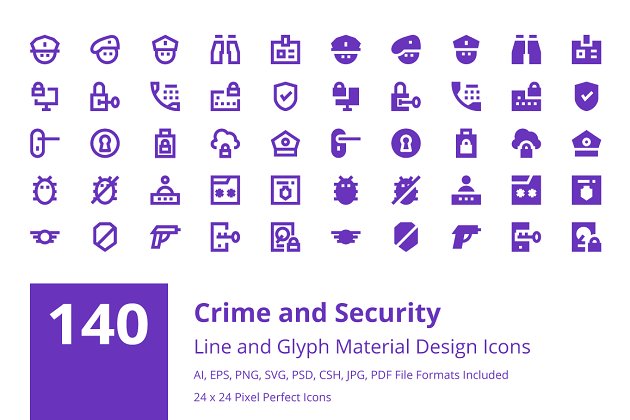 犯罪和安全材料图标 140 Crime and Security Material Icon