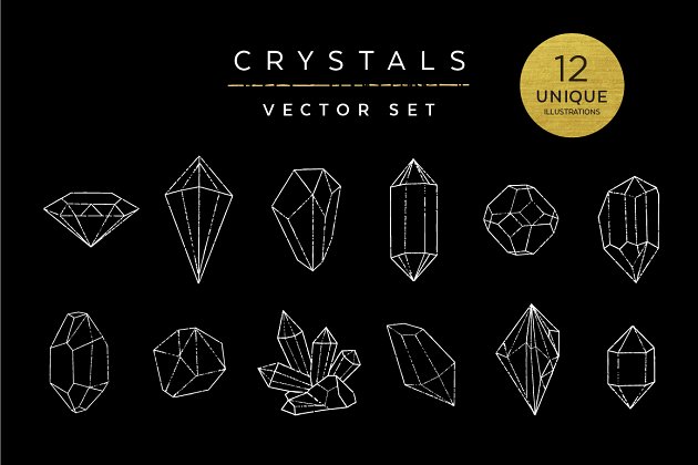 水晶线框矢量素材图形包 Crystals Vector Illustration Set